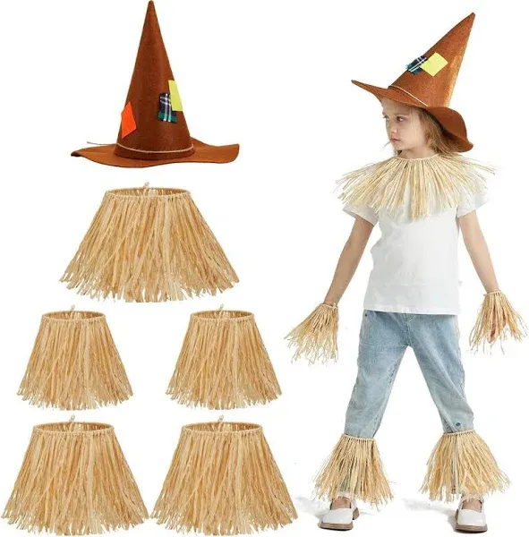  Scarecrow Costume Set Include Straw Hat Straw Skirt for Kids Women Men 