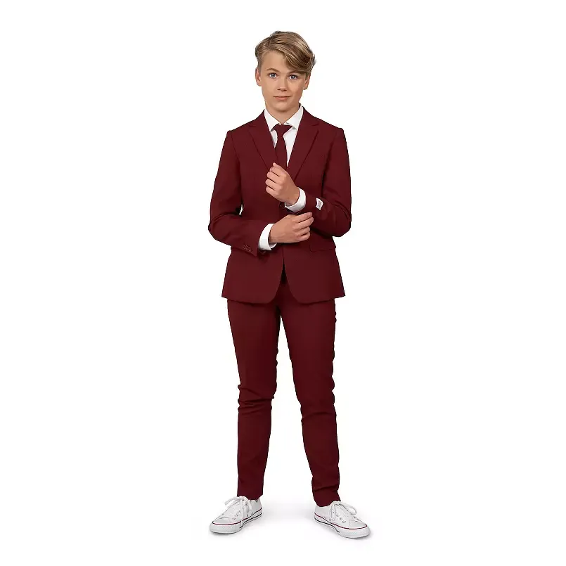 Boys 10-16 OppoSuits Blazing Burgundy Solid Jacket, Pants & Tie Suit Set, Boy's, Size: 12, Red