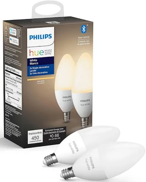 Philips Hue White 2-Pack LED Smart Candle, Bluetooth &amp; Zigbee Compatible (Hue...