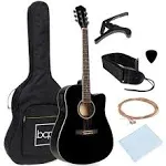 Best Choice Products Beginner Acoustic Electric Guitar Starter Set 41in w/All Wood Cutaway Design, Case, Strap, Picks - Black