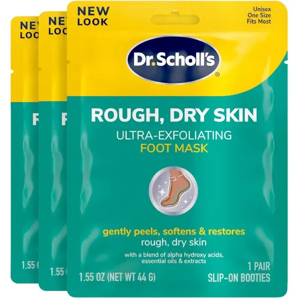 Dr. Scholl's Rough, Dry Skin Ultra Exfoliating Foot Mask 3 Pack, Gently Peels and Softens