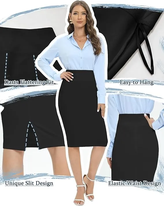 Women&#x27;s Premium Nylon Ponte Stretch Pencil Skirt Office Wear Below Knee