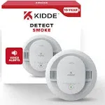 Kidde Smoke Detector, 10-Year Battery Powered, Voice Alerts, LED Warning Light Indicators