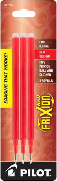 Pilot FriXion Ball Erasable Gel Pen Ink Refill, Fine Point, Red Ink, 3/Pack (77332)