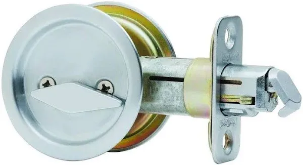 Kwikset 335 26D RND PCKT DR LCK round Bed/Bath Pocket Door Lock in Satin Chrome