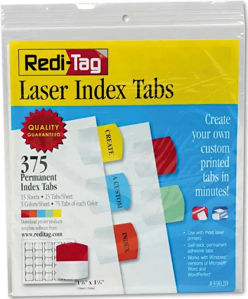 Redi-tag, RTG39020, Laser Printable Index Tabs, 375 / Pack