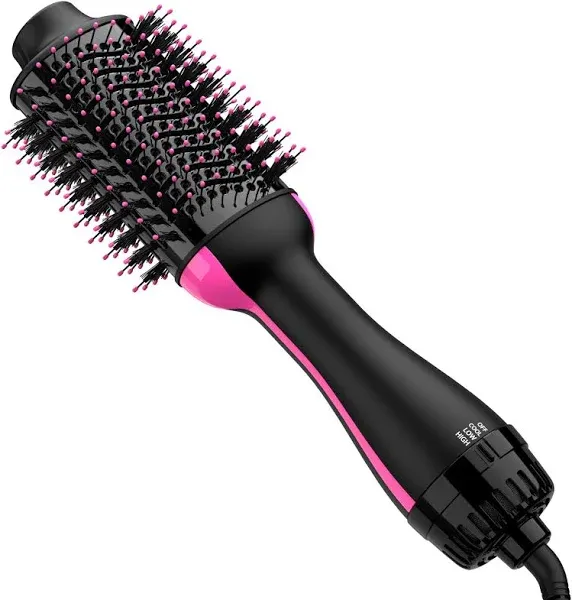 4-in-1 Styling Brush Hair Dryer, Straightener, Volumize and Curling Iron with Ceramic Oval Barrel and Ionic Technology