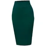 Basic Solid Ponte Knee Length Slit Techno Span High Waist  Pencil Skirt