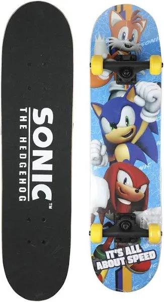 Sonic the Hedgehog 31" x 7.5" Standard Popsicle Complete Skateboard, Beginner Skateboard with Pro Trucks for Kids