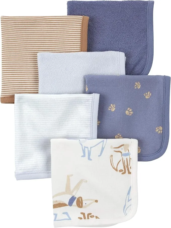 Carter's 6-Pack Baby Wash Cloths, Blue