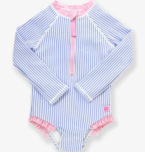 Rufflebutts Periwinkle Blue Seersucker Girls Long Sleeve One Piece Rash Guard