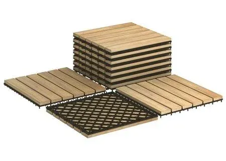 Costway 10 Pcs 12" x 12" Acacia Wood Interlocking Stripe Deck Tiles