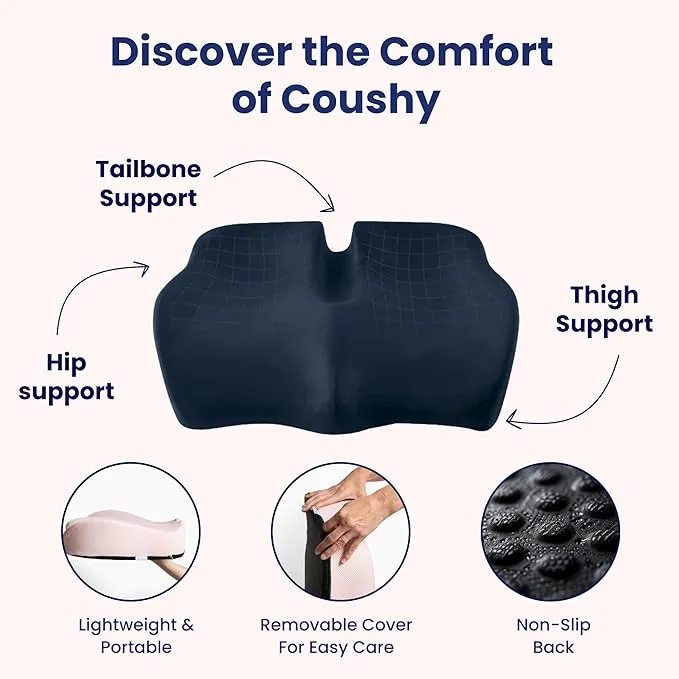 Coushy|Ergonomic Seat Cushion-Use As Car Seat Cushion/Office Desk Accessories| Chair Cushions for Dining Chairs-Home Office Chair Cushion Supporting Other Sciatica Pain Relief Devices (Grey, Large)