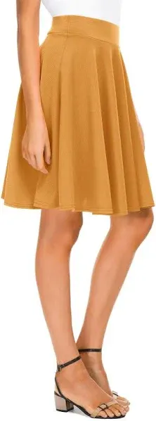 EXCHIC Women's Casual Stretchy Flared Mini Skater Skirt Basic A-Line Pleated Midi Skirt