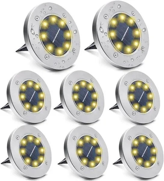 Solar Ground Lights - 8 LED Solar Garden Lights Outdoor,disk Lights Waterproof In-Ground Outdoor Landscape Lighting for Lawn Patio Pathway Yard Deck