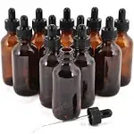 12 Amber 2 oz Glass Bottles with Glass Eye Droppers