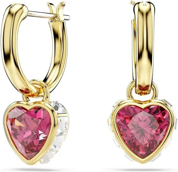 Swarovski Zirconia Chroma Drop Earrings, Heart, Red, Gold-Tone Plated 5684760