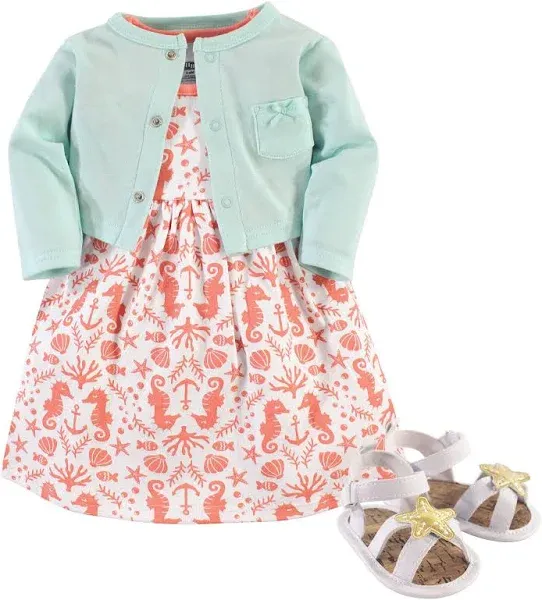 Hudson Baby Baby-Girls Cotton Dress, Cardigan and Shoe Set