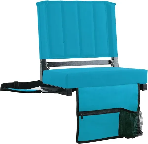 Sport Beats Stadium Seat for Bleachers with Back Support and Cushion Includes Shoulder Strap and Cup Holder, Blue