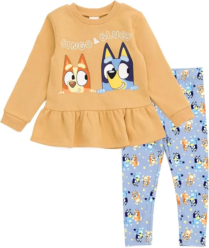 Bluey Toddler Girls Peplum Sweatshirt and Leggings Outfit Set to