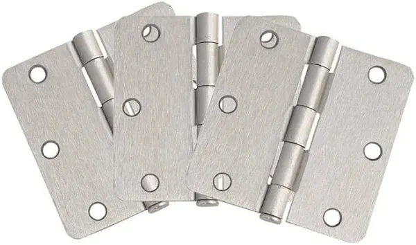 Design House Steel Door Hinge in Satin Nickel 31/2Inch 1/4inch Radius 3-Pack