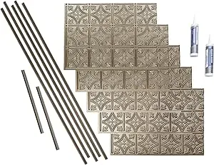 Traditional 1 18 in. x 24 in. Argent Bronze Vinyl Decorative Wall Tile Backsplash 15 sq. ft. Kit