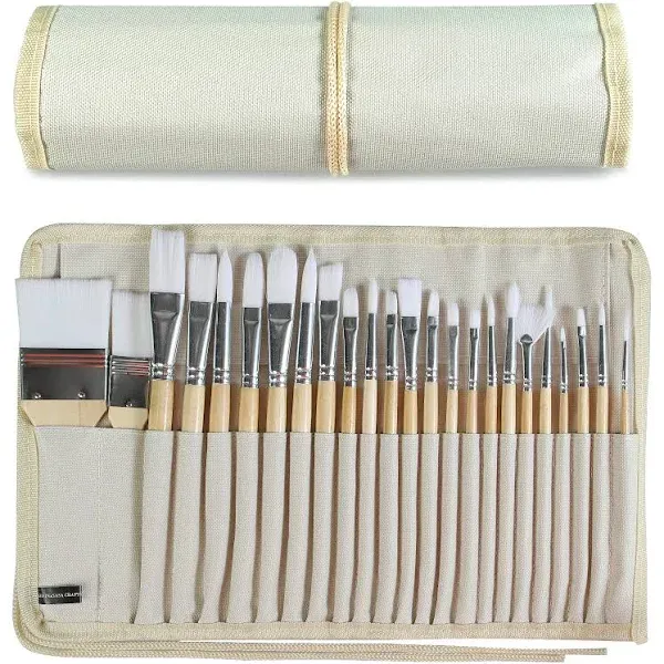 Paint Brushes Set of 24 Pieces Wooden Handles Brushes with Canvas Brush Case, Professional for Oil, Acrylic and Watercolor Painting