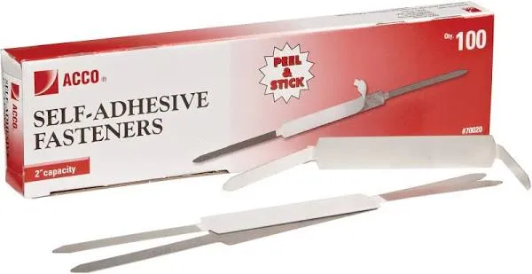 Self-Adhesive Paper File Fasteners, 2&#034; Capacity, 100 Count