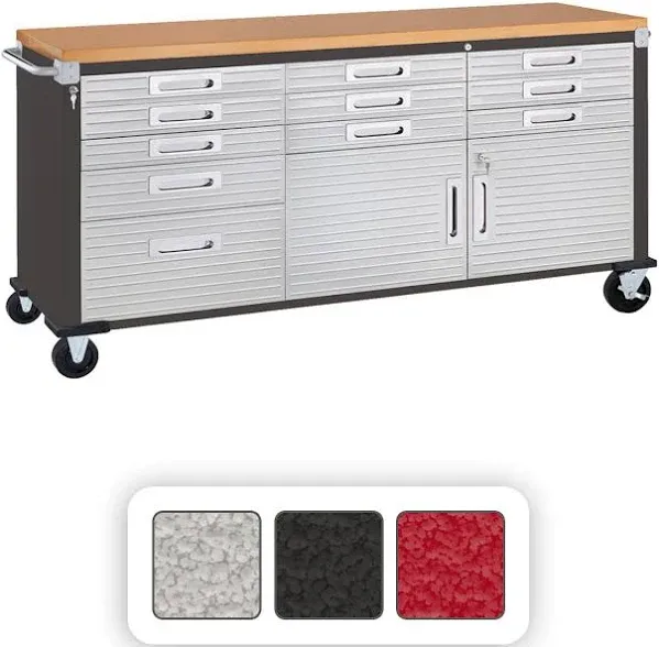 11 Drawer Rolling Tool Box Workbench 2-Door Wood Top Tool Storage Cabinet New