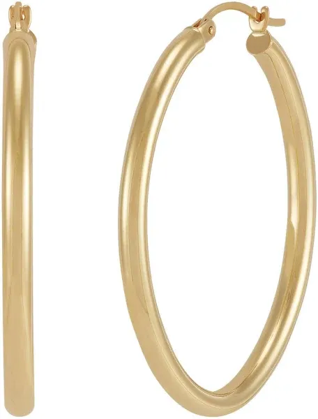 14K Yellow Gold Hollow Oval Hoop Earrings