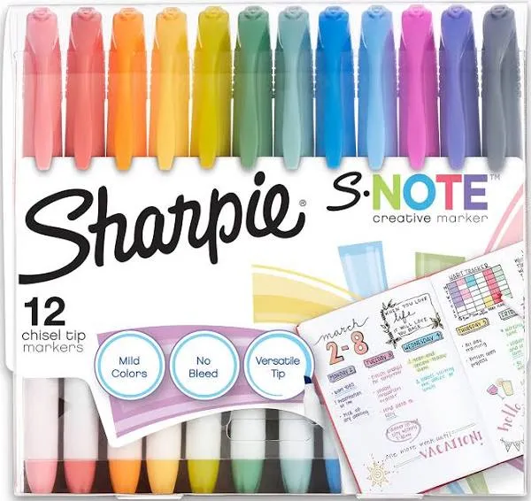 Sharpie S-Note Creative Markers Chisel Tip Assorted Colors 12/Pack