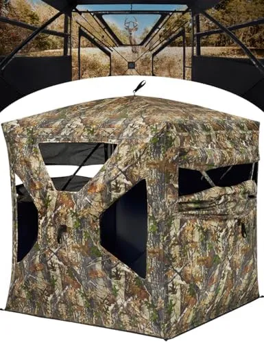 TIDEWE Hunting Blind 270°See Through with Silent Magnetic Door & Sliding Windows, 2-3 Person Pop Up Ground Blind with Carrying Bag, Portable Durable