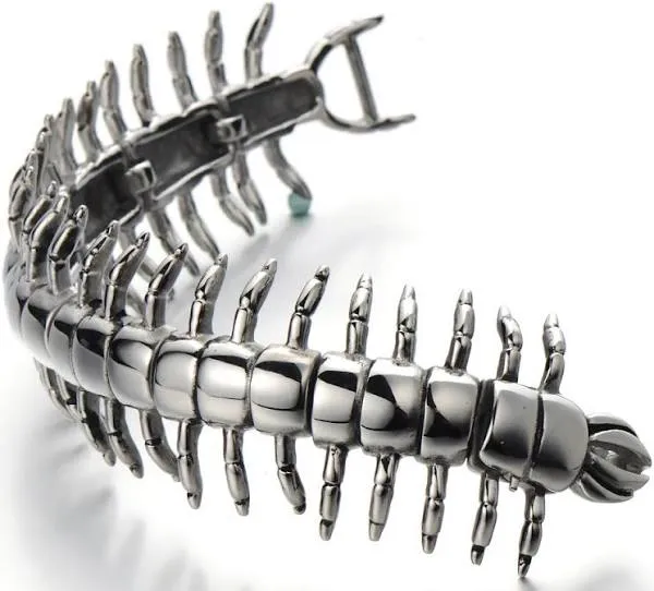 Stainless Steel Large Centipede Bangle Bracelet