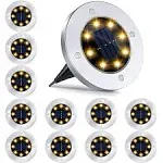 12 Pack 8led Solar Garden Lights Outdoor Waterproof Sidewalk Disk Bright In-Ground Landscape Lighting for Lawn Patio Pathway Yard Steps Deck Walkway (