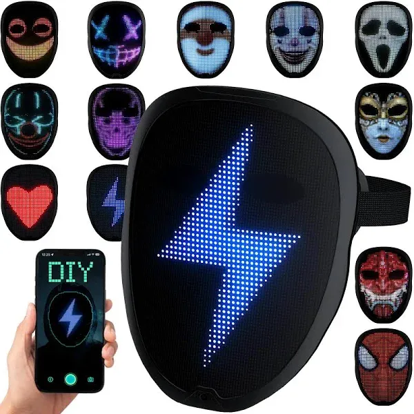 LED Mask with Programmable App &amp; Gesture Sensing, LED Lighted Face