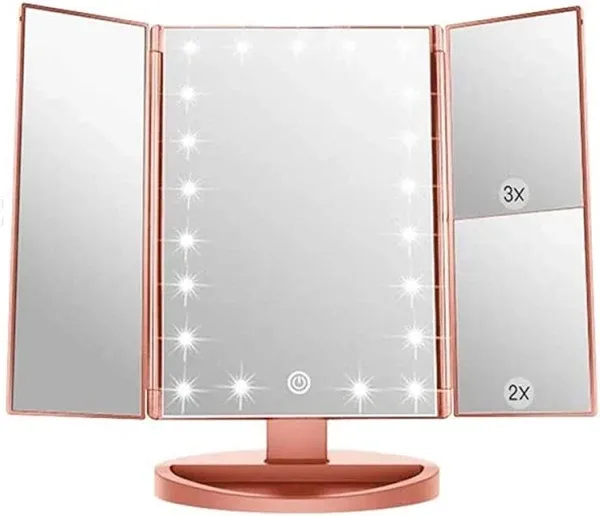 3 Folds Lighted Vanity Makeup Mirror1X/2X/3X Magnification 21 LED Light Brigh...