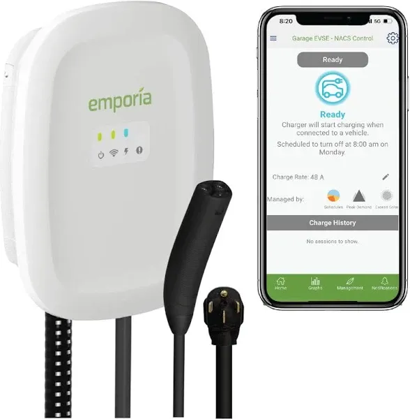 EMPORIA Level 2 EV Charger - NEMA 14-50 EVSE w/NACS, Compatible with Tesla - ...