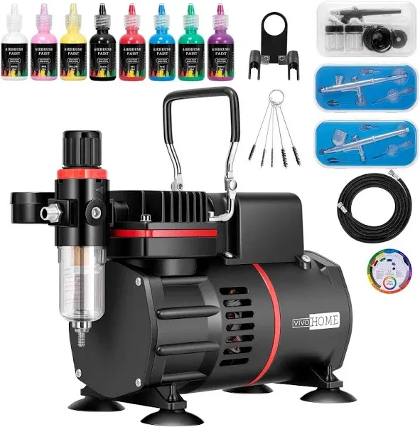 Airbrush Kit Set w/ Dual Fan Air Compressor 3 Air Brush Gun Gravity Siphon Feed