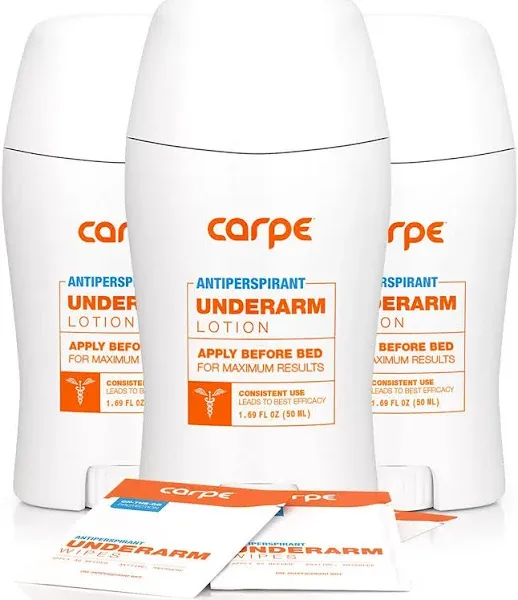 Carpe Underarm Antiperspirant and Deodorant, Pack of 3-with 3 Free On-The-Go Wipes!