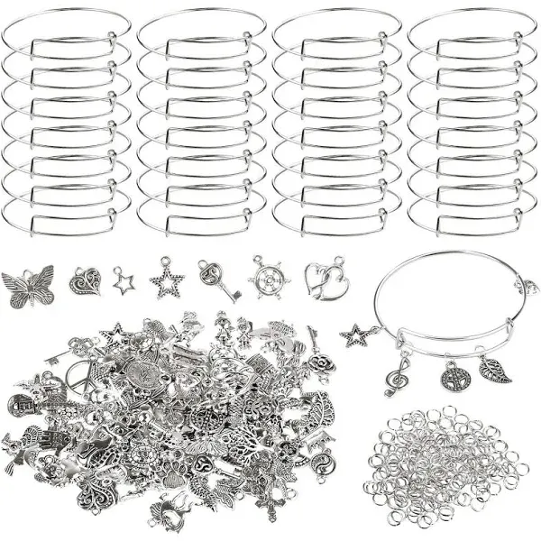 Charm Bracelet Making Kit,30Pcs Silver Expandable Blank Bracelets Adjustable ...