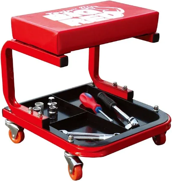 Torin TR6300 Creeper Garage/Shop Seat: Padded Mechanic Stool Tool Tray, Red