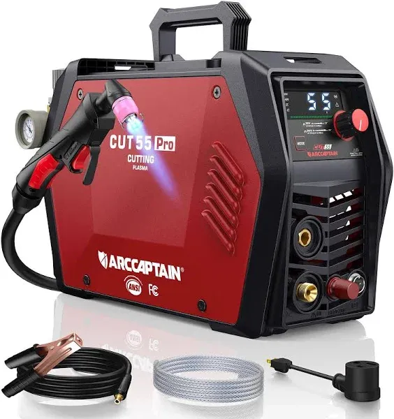 ARCCAPTAIN iControl CUT55 Pro Plasma Cutter, 55 Amp Non-Touch Pilot Arc 110v/220v Plasma Cutter Machine, Large LED Display and 2t/4T