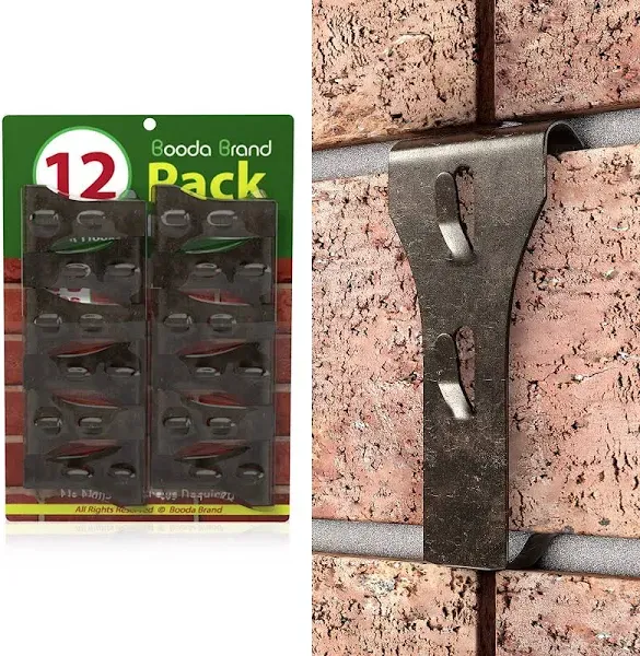 Booda Brand Brick Hook Clips for Hanging Outdoors, Brick Hangers for Brick Wall Hanging No Drill and Nails