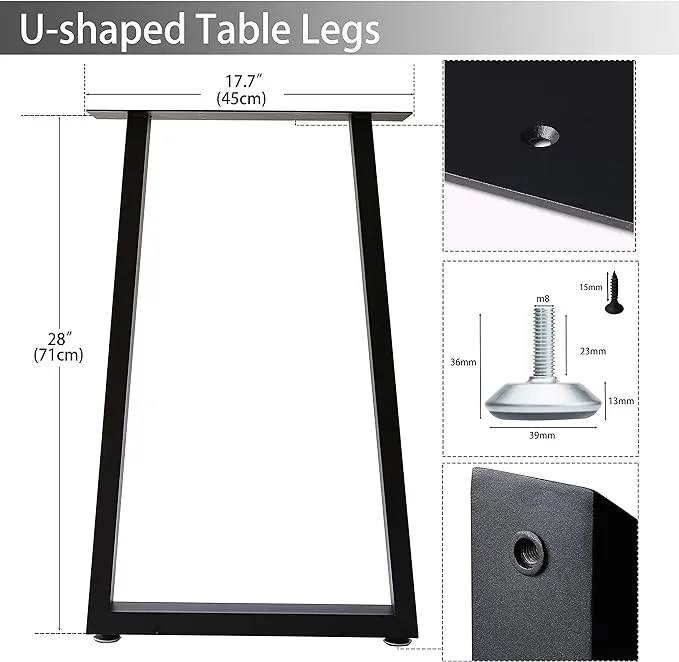 Topsair Metal Table Legs Desk Legs, Heavy Duty Square Tube Iron Desk Legs, DIY Furniture Legs for Dining Table, Coffee Table, Co