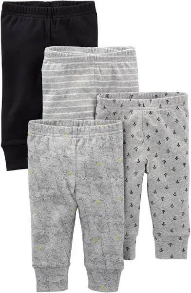  Unisex Babies&#039; Cotton Pants, Pack of 4 Newborn Black Bananas/Grey/W<wbr/>hite