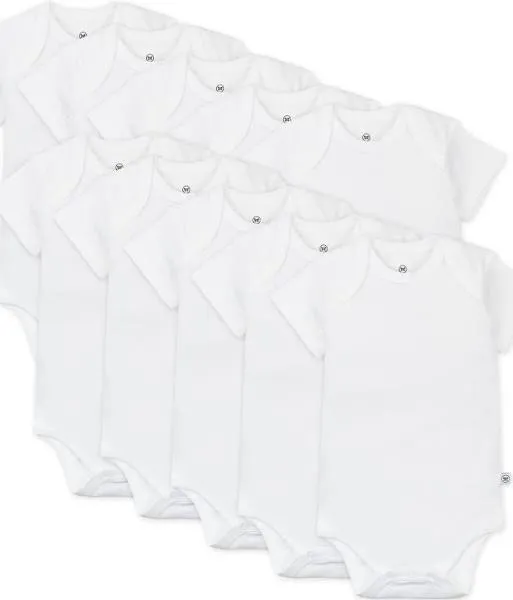 HonestBaby 10-pack Short Sleeve Bodysuits One-piece 100% Organic Cotton for Infant Baby Boys, Girls, Unisex