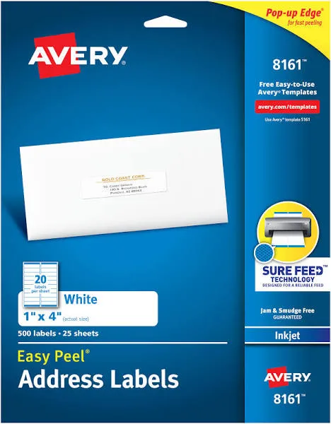 Avery Easy Peel Address Labels, Sure Feed Technology, Permanent Adhesive, 1-1/3&#034;