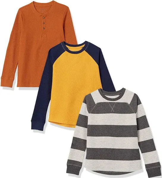 Amazon Essentials Boys' 3-Pack Long-Sleeve Knit Thermal T-Shirts