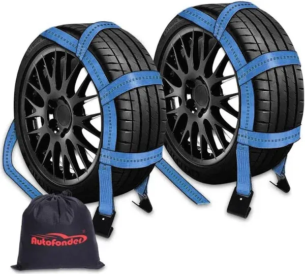 Autofonder 2Pc Tow Dolly Basket Straps with Flat Hook for 14"-17" Tires -10,000 lbs Breaking Strength Tire Bonnet&Tire Net -2” Over Wheel Car Basket