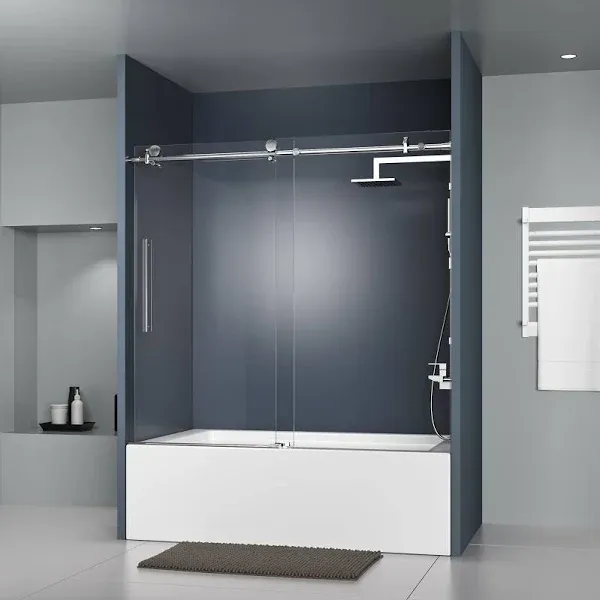 DELAVIN 56-60 inch Width x 59 inch Height Frameless Sliding Bathtub Shower Door